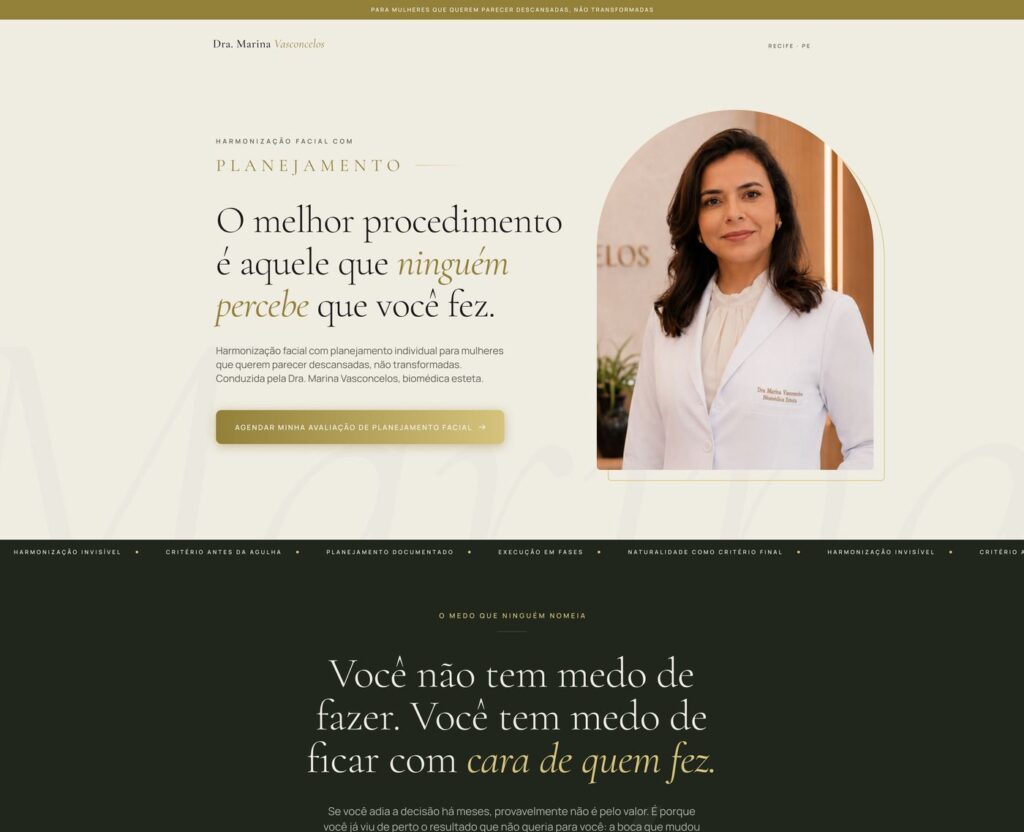 Landing page Dra. Marina Vasconcelos, harmonização facial em Recife